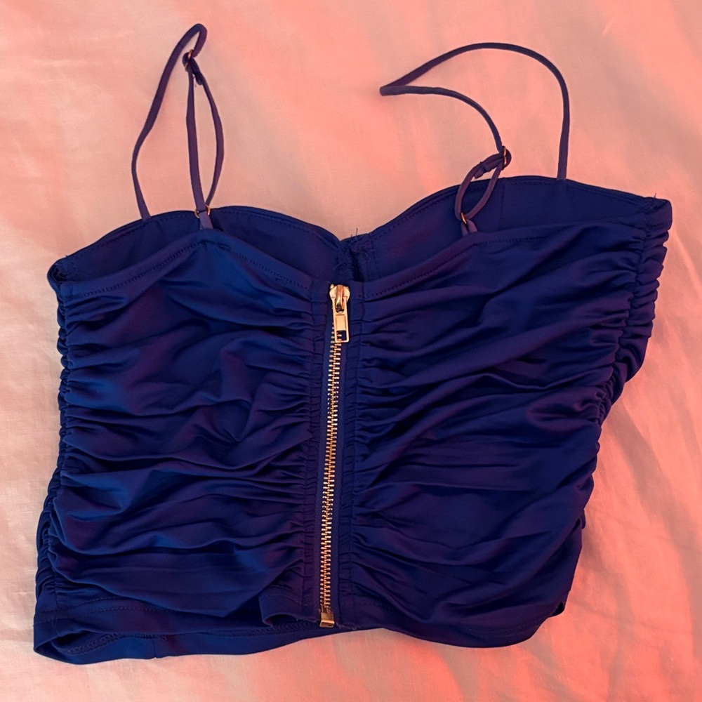 Blue Ruched Spaghetti Strap Top - Picture 2 of 2